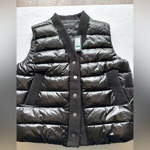 NWT Kenneth Cole Black Quilted Puffer Vest Ribbed Trim Snap Front L